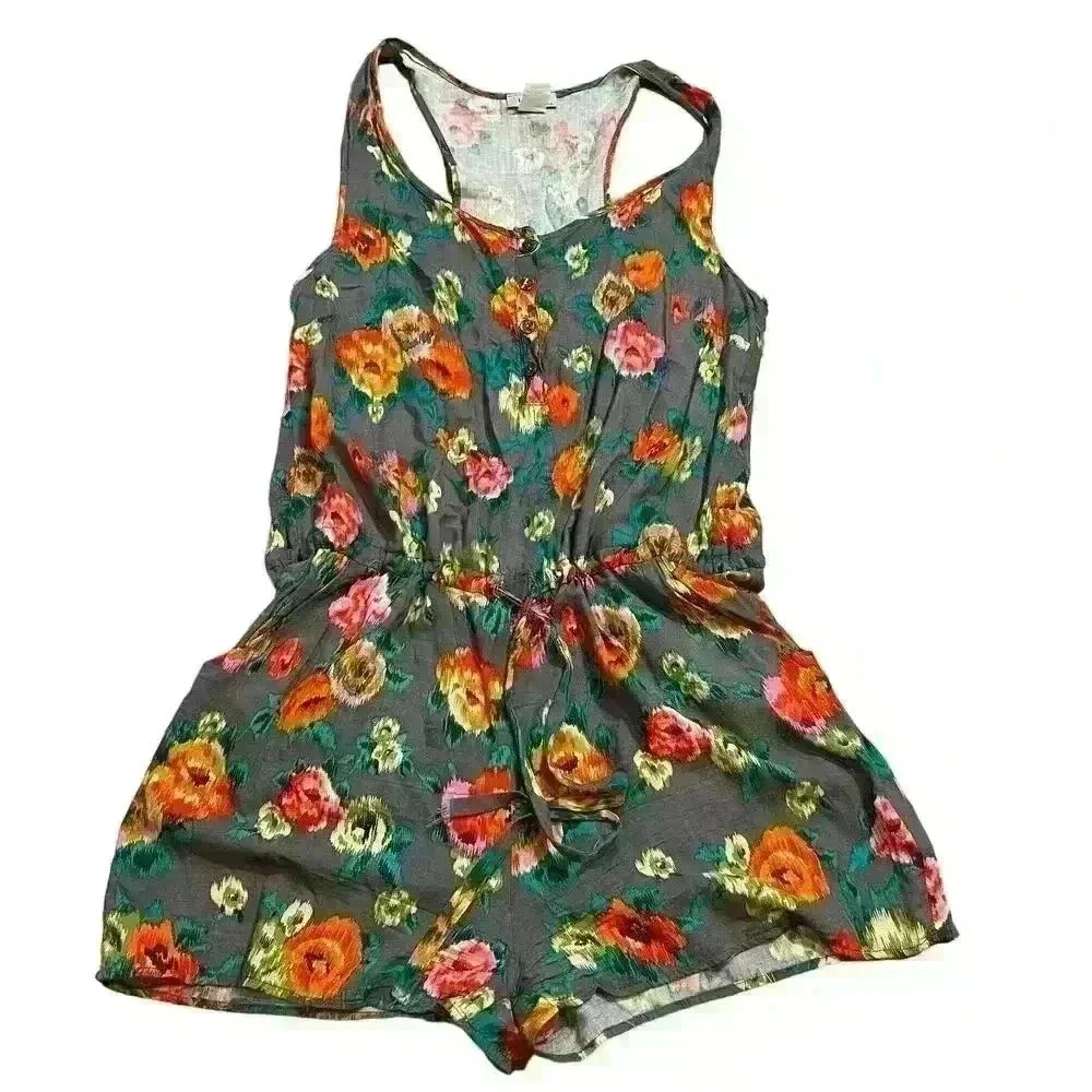Liola USA Floral Shorts Romper Size Large Knit Lightweight Comfort Casual